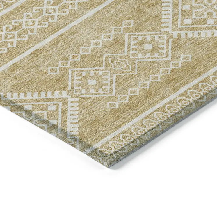 5' X 8' Gold And Ivory Southwestern Washable Indoor Outdoor Area Rug