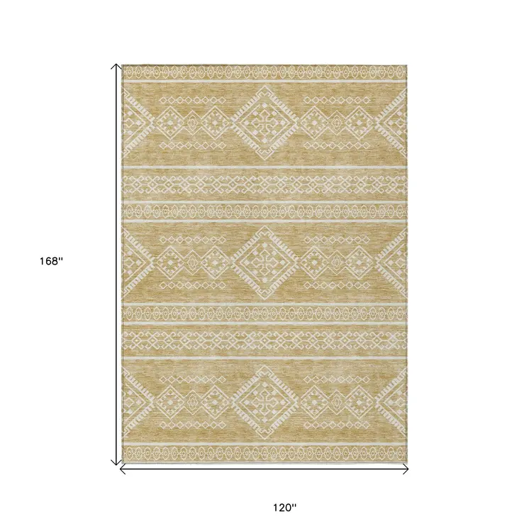 10' X 14' Gold And Ivory Southwestern Washable Indoor Outdoor Area Rug