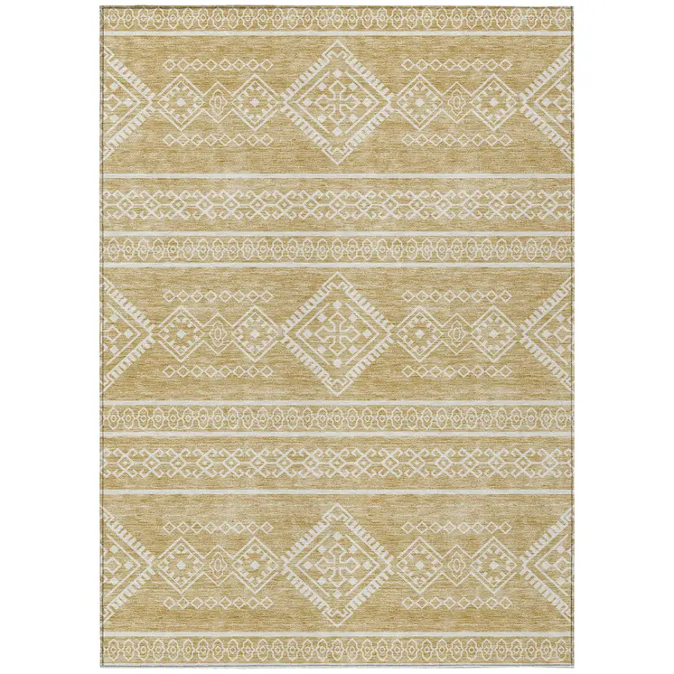 10' X 14' Gold And Ivory Southwestern Washable Indoor Outdoor Area Rug