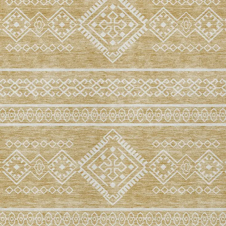 10' X 14' Gold And Ivory Southwestern Washable Indoor Outdoor Area Rug