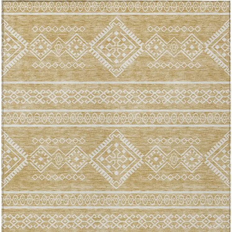 10' X 14' Gold And Ivory Southwestern Washable Indoor Outdoor Area Rug