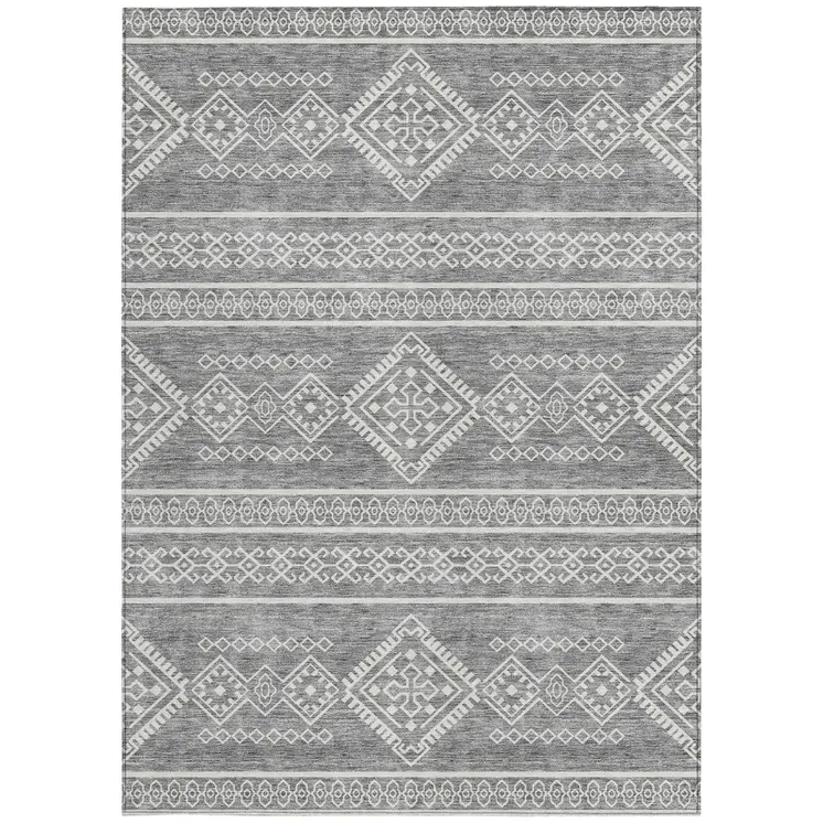 3' X 5' Gray And Ivory Southwestern Washable Indoor Outdoor Area Rug
