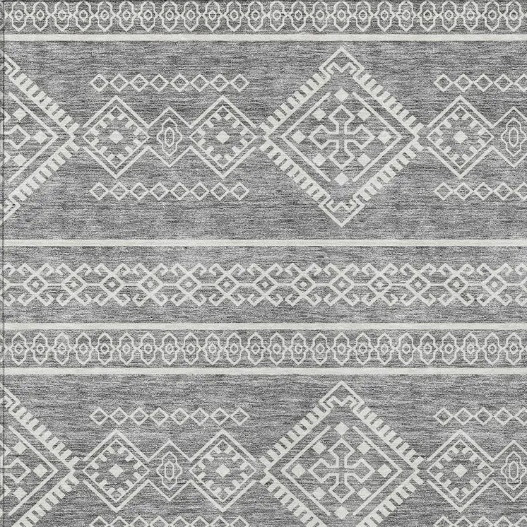 5' X 8' Gray And Ivory Southwestern Washable Indoor Outdoor Area Rug