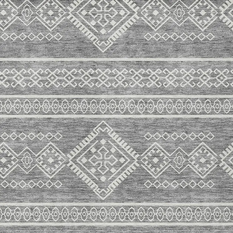 9' X 12' Gray And Ivory Southwestern Washable Indoor Outdoor Area Rug
