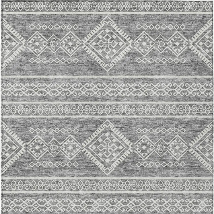 9' X 12' Gray And Ivory Southwestern Washable Indoor Outdoor Area Rug