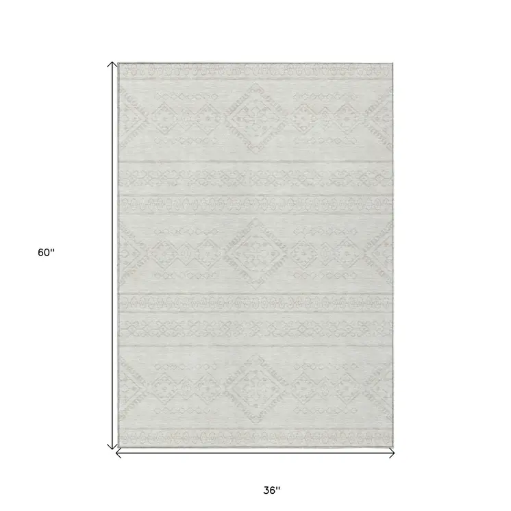 3' X 5' Ivory And Silver Southwestern Washable Indoor Outdoor Area Rug