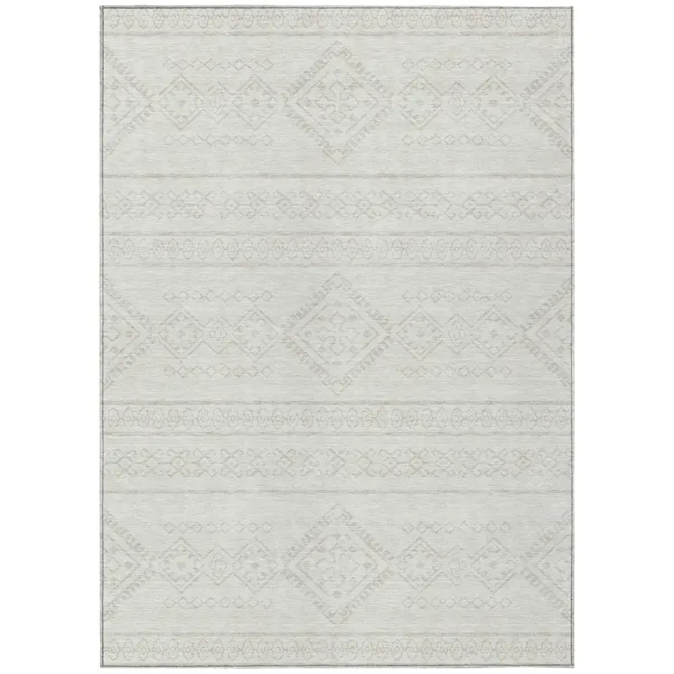 5' X 8' Ivory And Silver Southwestern Washable Indoor Outdoor Area Rug