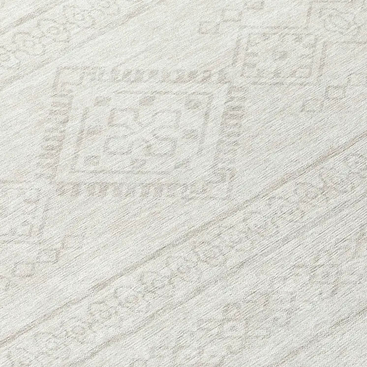 8' Ivory And Silver Round Southwestern Washable Indoor Outdoor Area Rug
