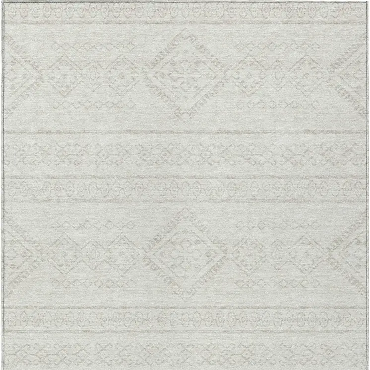 10' X 14' Ivory And Silver Southwestern Washable Indoor Outdoor Area Rug