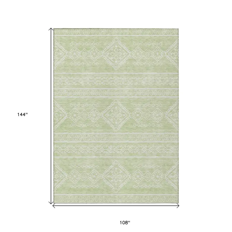 9' X 12' Mint Green And Ivory Southwestern Washable Indoor Outdoor Area Rug