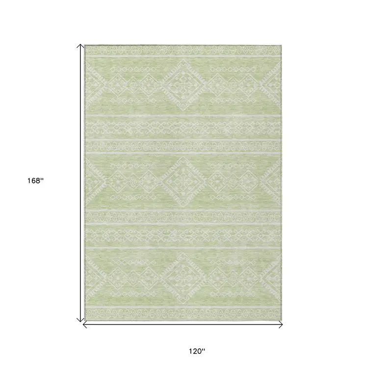 10' X 14' Mint Green And Ivory Southwestern Washable Indoor Outdoor Area Rug