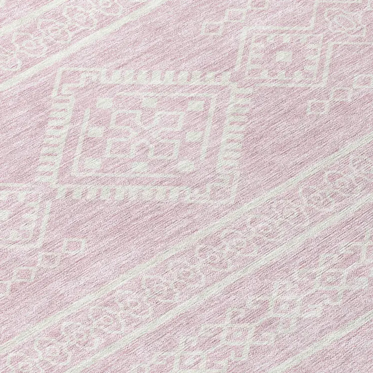 8' Pink And Ivory Round Southwestern Washable Indoor Outdoor Area Rug