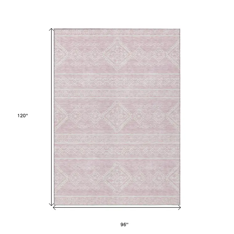 8' X 10' Pink And Ivory Southwestern Washable Indoor Outdoor Area Rug