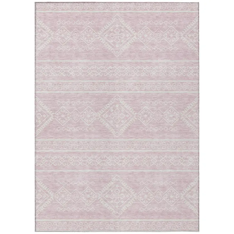 10' X 14' Pink And Ivory Southwestern Washable Indoor Outdoor Area Rug