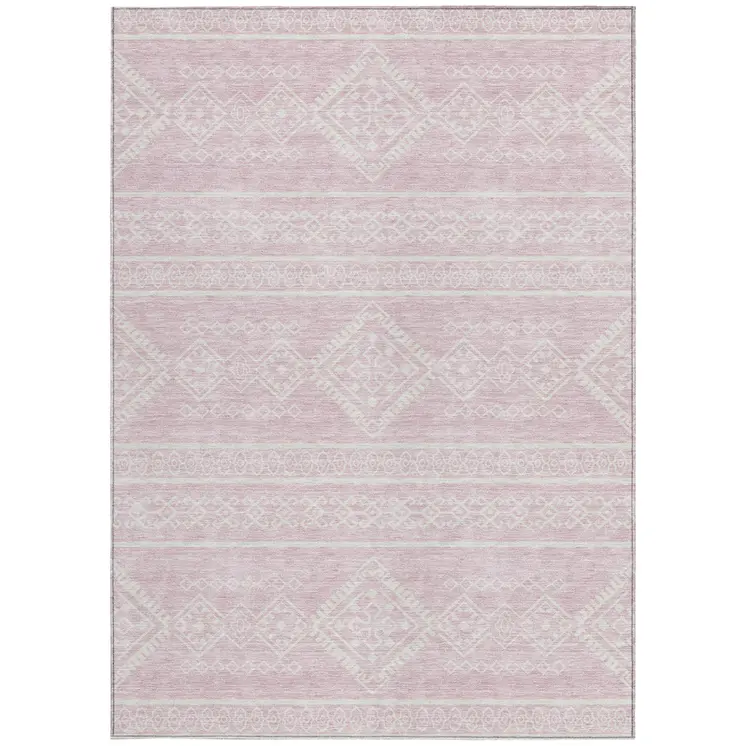 10' X 14' Pink And Ivory Southwestern Washable Indoor Outdoor Area Rug