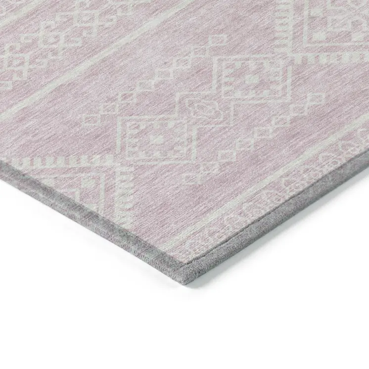 10' X 14' Pink And Ivory Southwestern Washable Indoor Outdoor Area Rug