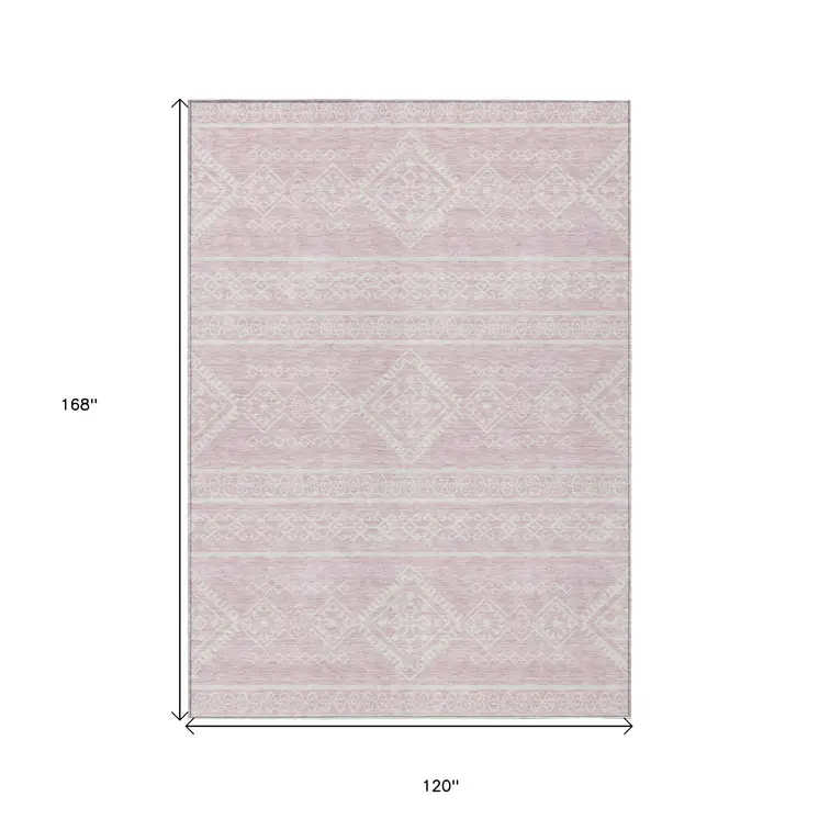 10' X 14' Pink And Ivory Southwestern Washable Indoor Outdoor Area Rug