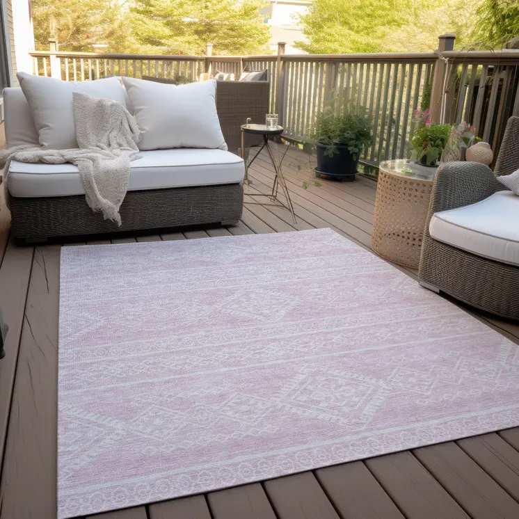 10' X 14' Pink And Ivory Southwestern Washable Indoor Outdoor Area Rug