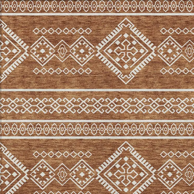 3' X 5' Orange And Ivory Southwestern Washable Indoor Outdoor Area Rug