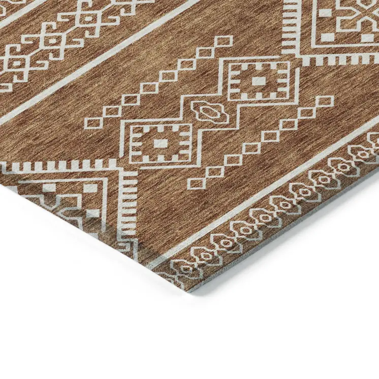 3' X 5' Orange And Ivory Southwestern Washable Indoor Outdoor Area Rug