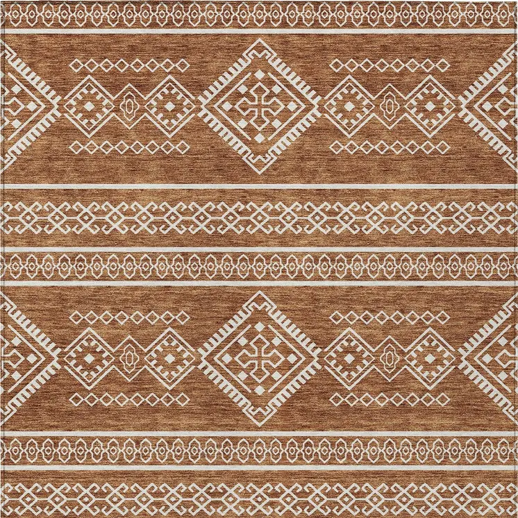 3' X 5' Orange And Ivory Southwestern Washable Indoor Outdoor Area Rug