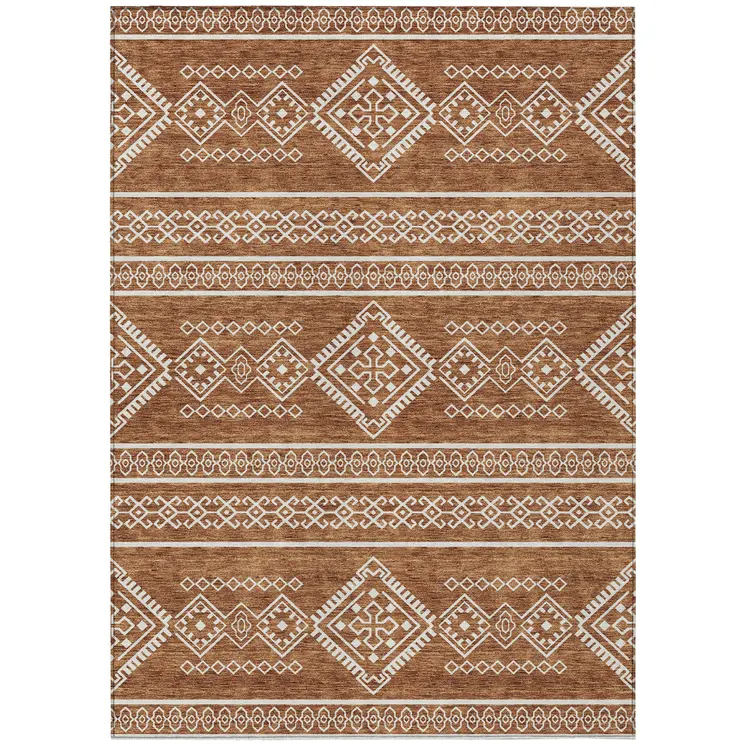 5' X 8' Orange And Ivory Southwestern Washable Indoor Outdoor Area Rug