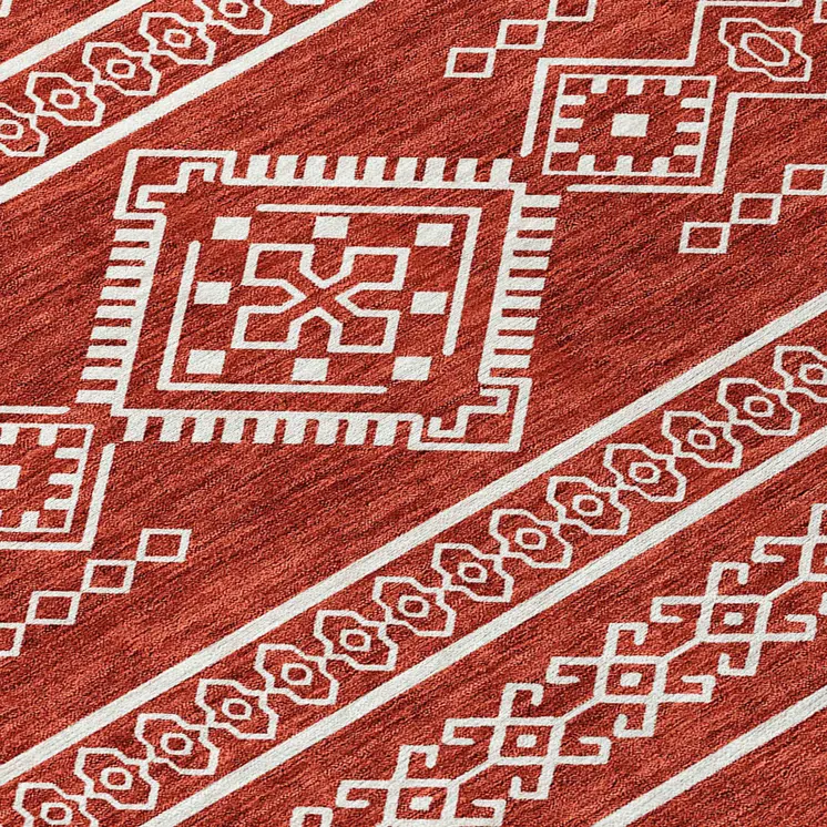 3' X 5' Red And Ivory Southwestern Washable Indoor Outdoor Area Rug