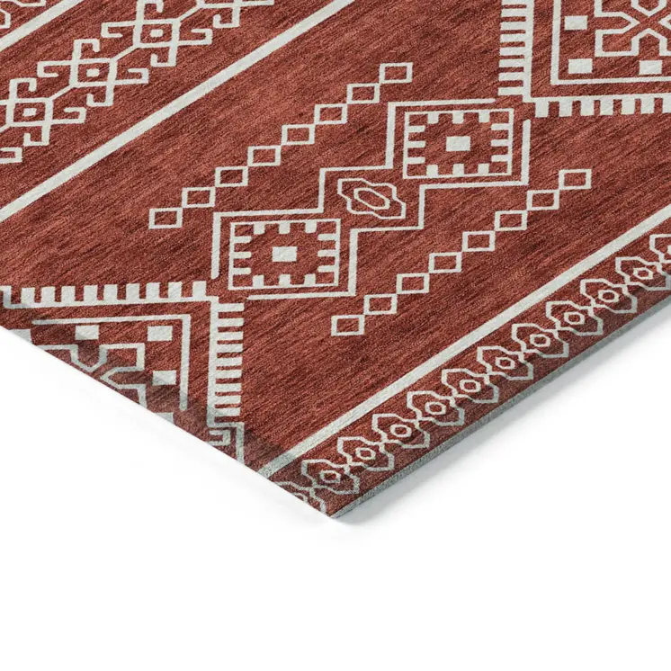 8' X 10' Red And Ivory Southwestern Washable Indoor Outdoor Area Rug