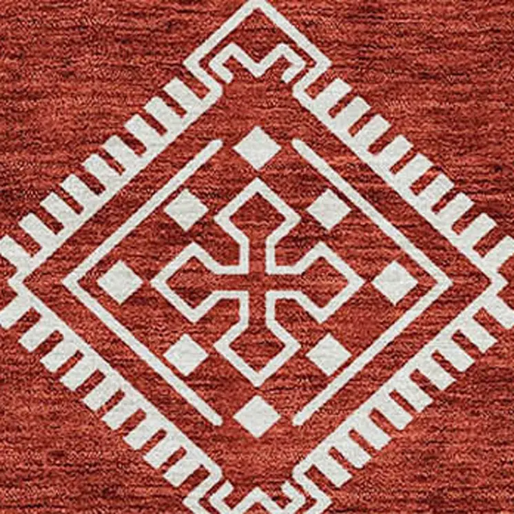 8' X 10' Red And Ivory Southwestern Washable Indoor Outdoor Area Rug