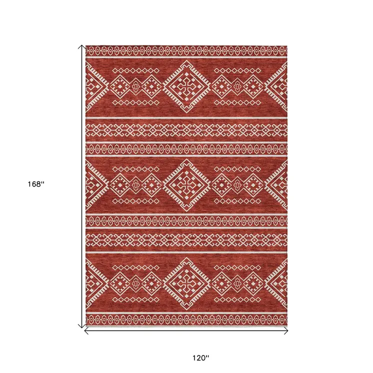 10' X 14' Red And Ivory Southwestern Washable Indoor Outdoor Area Rug