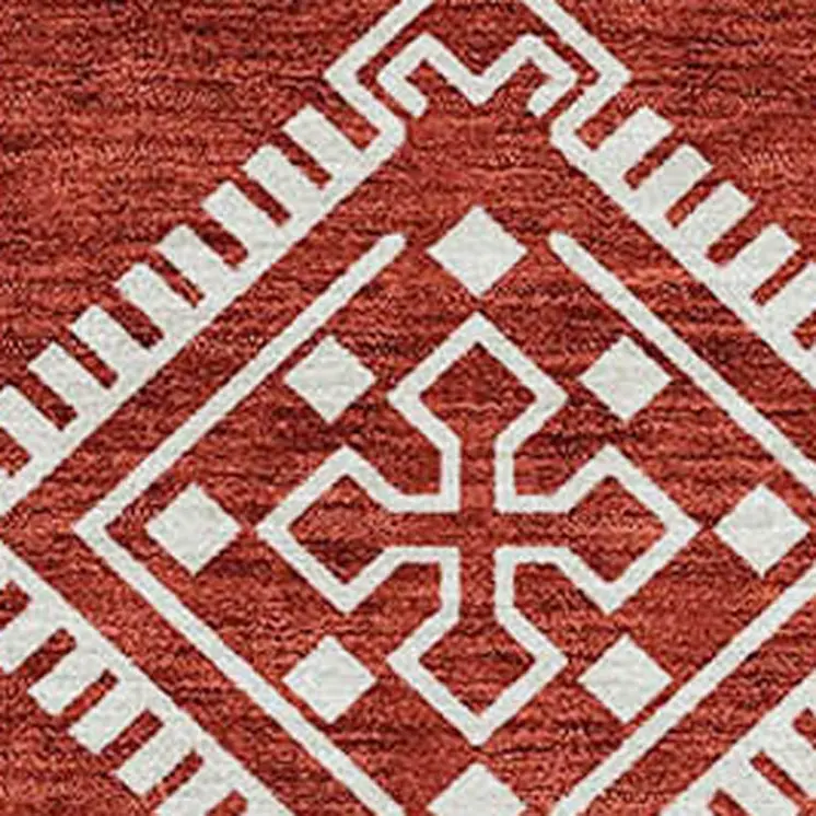10' X 14' Red And Ivory Southwestern Washable Indoor Outdoor Area Rug