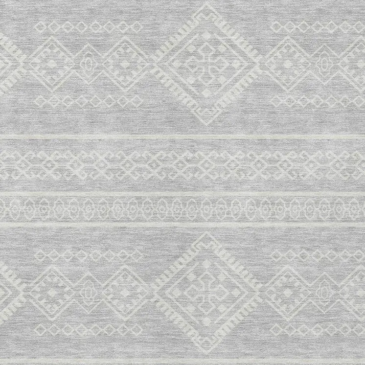 5' X 8' Silver And Ivory Southwestern Washable Indoor Outdoor Area Rug