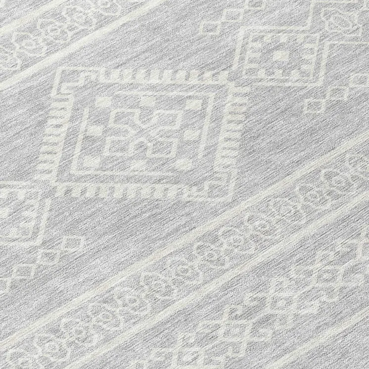 8' X 10' Silver And Ivory Southwestern Washable Indoor Outdoor Area Rug