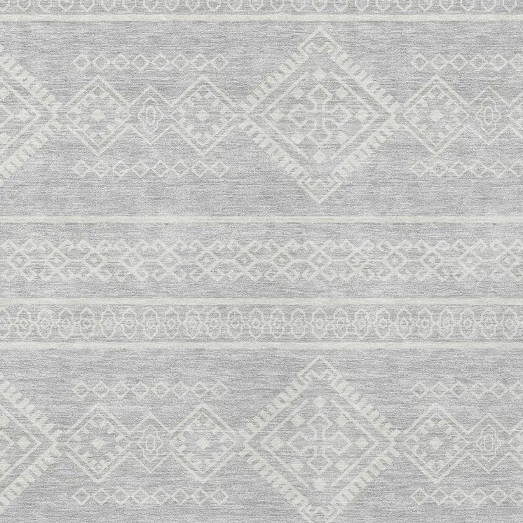 9' X 12' Silver And Ivory Southwestern Washable Indoor Outdoor Area Rug
