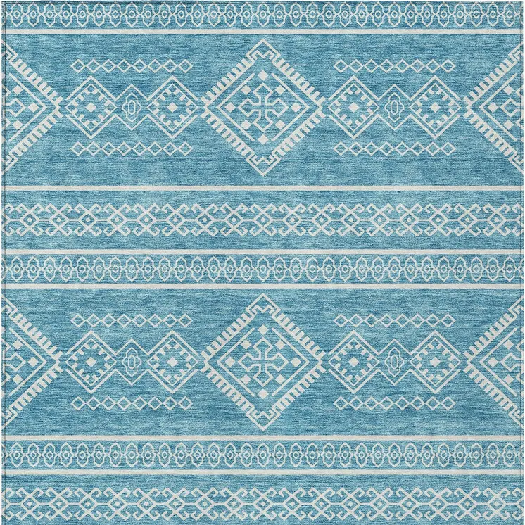 3' X 5' Teal Blue And Ivory Southwestern Washable Indoor Outdoor Area Rug