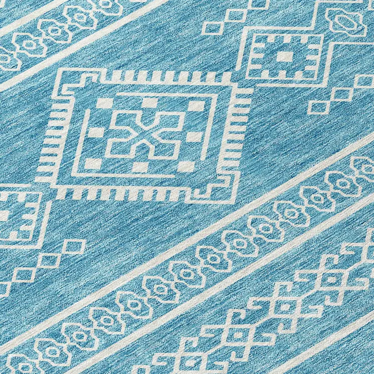 3' X 5' Teal Blue And Ivory Southwestern Washable Indoor Outdoor Area Rug
