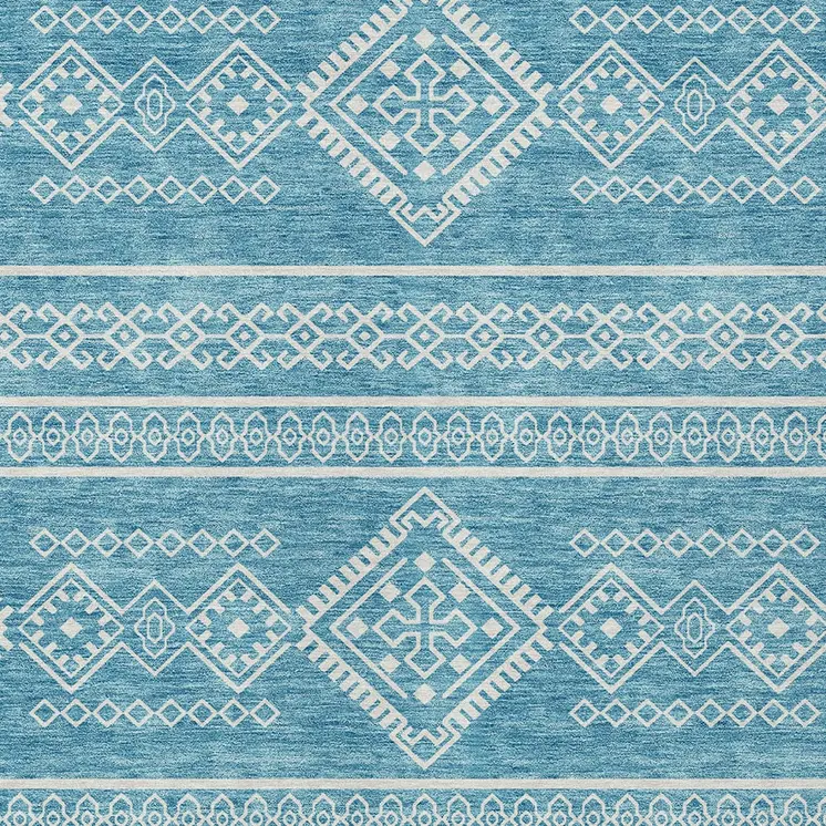9' X 12' Teal Blue And Ivory Southwestern Washable Indoor Outdoor Area Rug