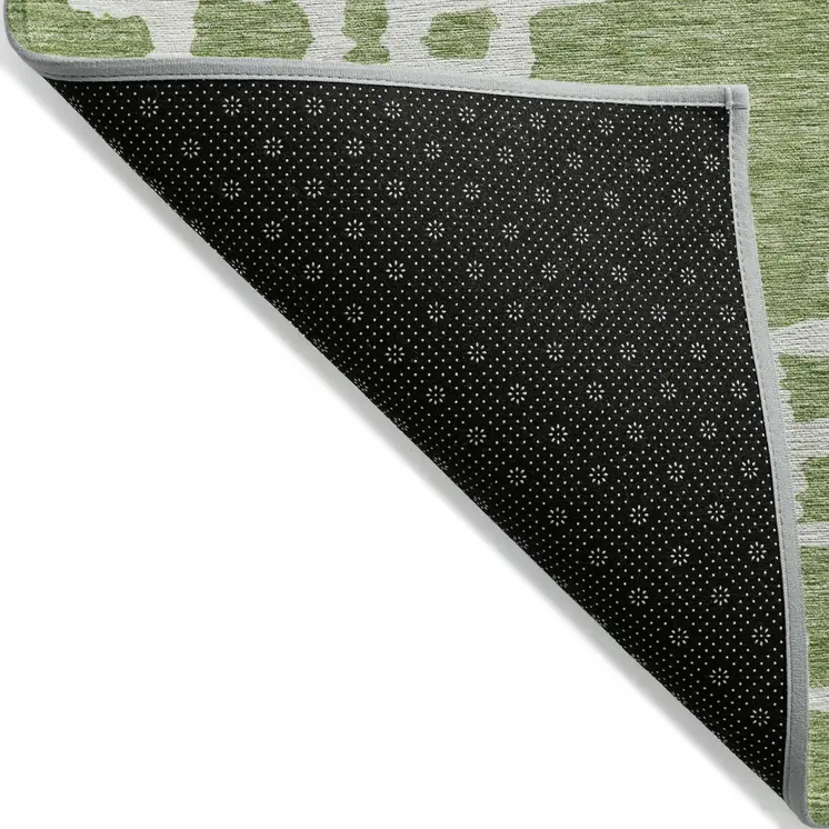 3' X 5' Artichoke Green And Ivory Geometric Washable Indoor Outdoor Area Rug