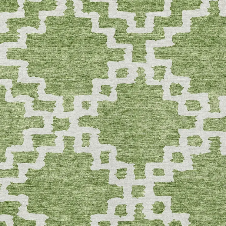 3' X 5' Artichoke Green And Ivory Geometric Washable Indoor Outdoor Area Rug