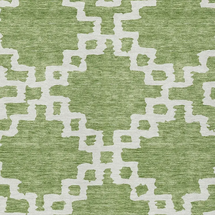 9' X 12' Artichoke Green And Ivory Geometric Washable Indoor Outdoor Area Rug