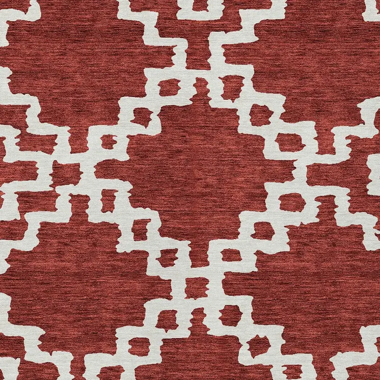 3' X 5' Brick Red And Ivory Geometric Washable Indoor Outdoor Area Rug