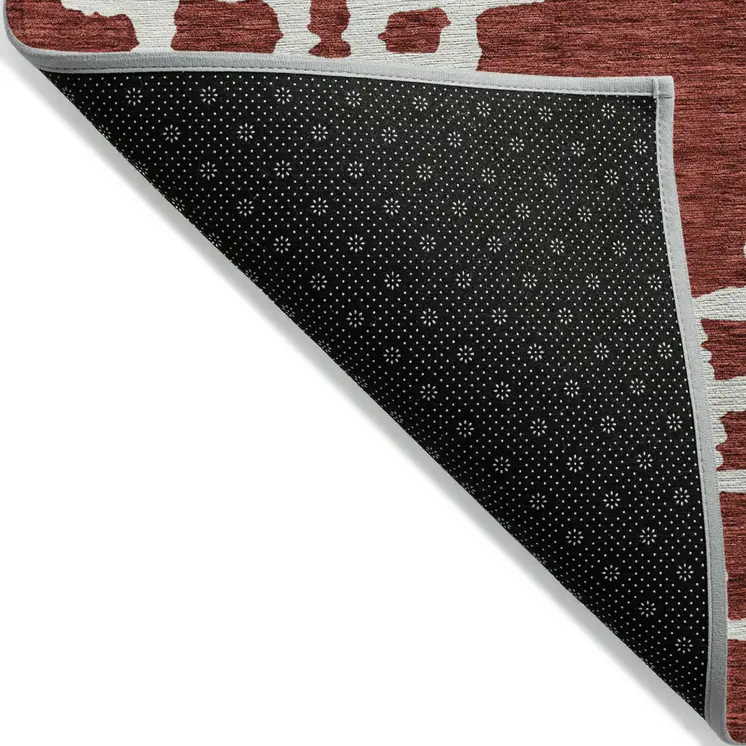 5' X 8' Brick Red And Ivory Geometric Washable Indoor Outdoor Area Rug