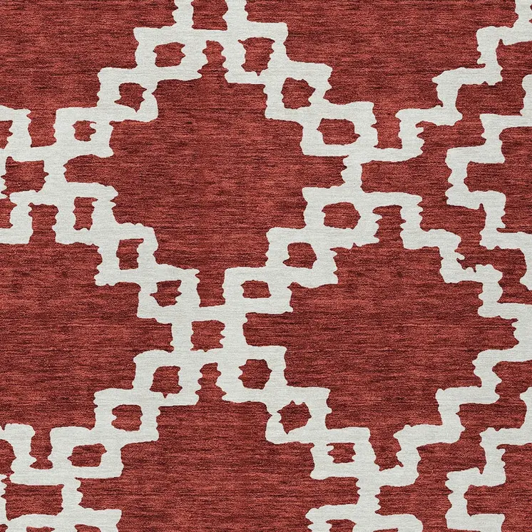 5' X 8' Brick Red And Ivory Geometric Washable Indoor Outdoor Area Rug