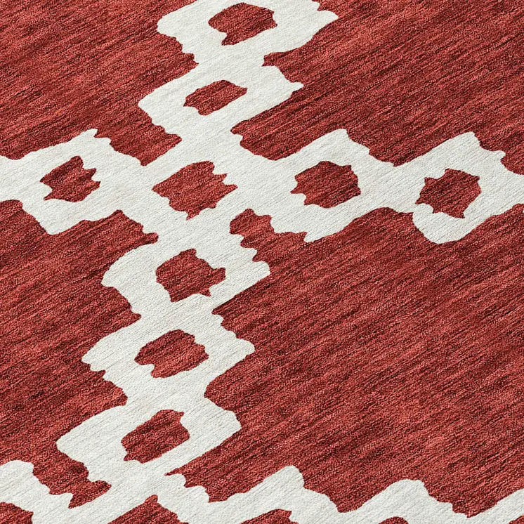 8' X 10' Brick Red And Ivory Geometric Washable Indoor Outdoor Area Rug