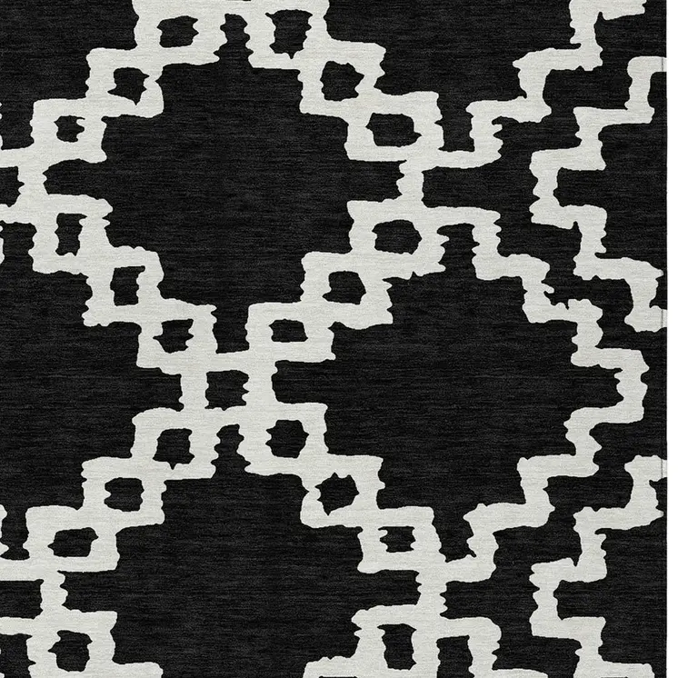 3' X 5' Black And Ivory Geometric Washable Indoor Outdoor Area Rug