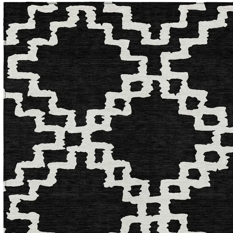 5' X 8' Black And Ivory Geometric Washable Indoor Outdoor Area Rug