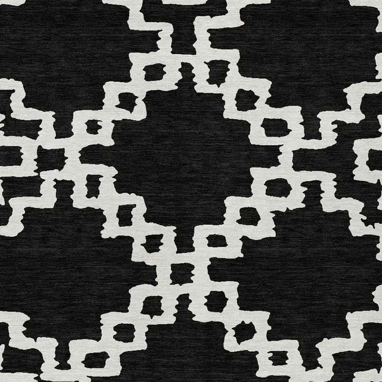 8' X 10' Black And Ivory Geometric Washable Indoor Outdoor Area Rug