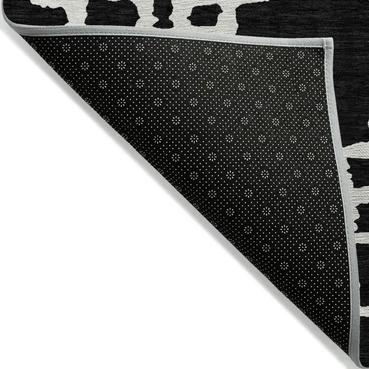 9' X 12' Black And Ivory Geometric Washable Indoor Outdoor Area Rug