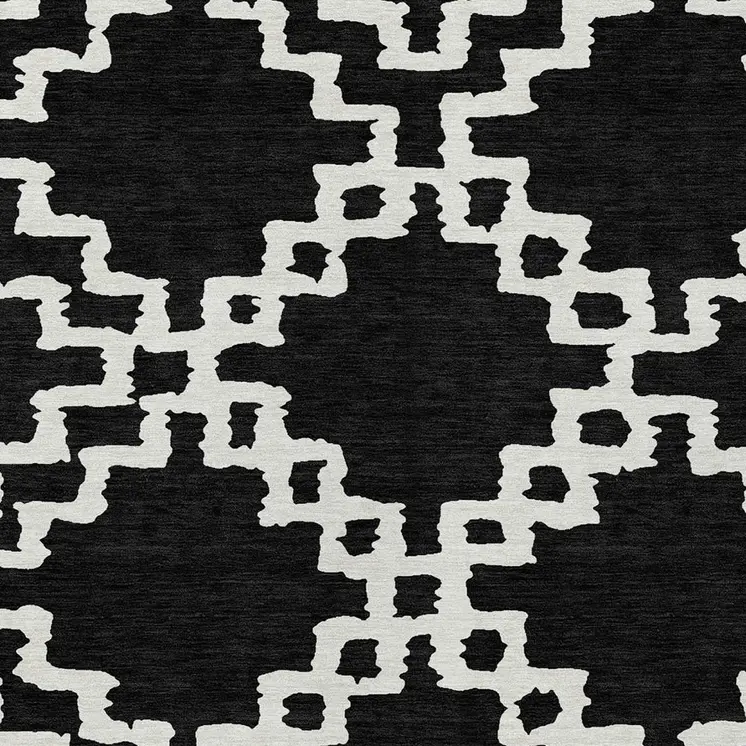 9' X 12' Black And Ivory Geometric Washable Indoor Outdoor Area Rug
