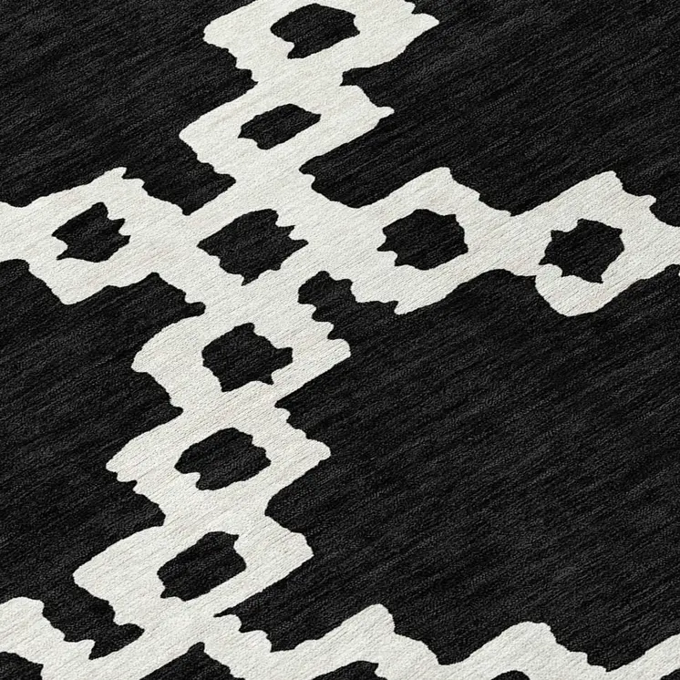9' X 12' Black And Ivory Geometric Washable Indoor Outdoor Area Rug